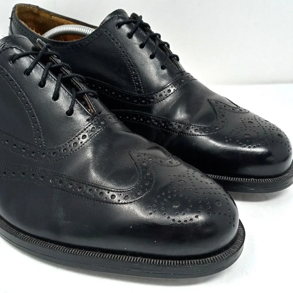 Florsheim Comfortech Wingtip Oxford Shoes Size 10 Made in USA Black Leather